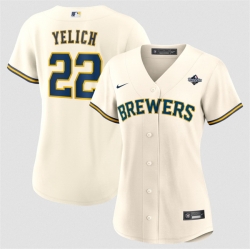 Women Milwaukee Brewers  22 Christian Yelich Cream 2026 World Series Limited Stitched Baseball Jersey