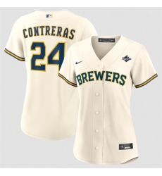 Women Milwaukee Brewers  24 William Contreras Cream 2026 World Series Limited Stitched Baseball Jersey