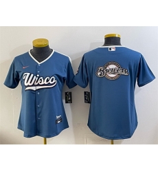 Women Milwaukee Brewers Team Big Logo Mineral Blue 2026 City Connect Stadium Stitched Baseball Jersey