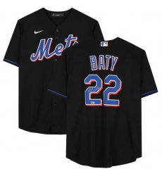 Men New York Mets 22 Brett Baty Black Cool Base Stitched Baseball Jersey Men New York Mets 22 Brett Baty Black Cool Base Stitched Baseball Jersey