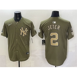 Men New York Yankees  2 Derek Jeter Olive 2026 Armed Forces Day Stitched Baseball Jersey