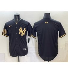 Men New York Yankees Blank Black Gold With Patch Stitched Baseball Jersey