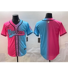 Men New York Yankees Blank Pink Blue Limited Stitched Baseball Jersey
