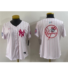 Women New York Yankees Team Big Logo White Pink Pinstripe Limited Stitched Baseball Jersey 002