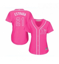 Womens Oakland Athletics 21 Marco Estrada Replica Pink Fashion Cool Base Baseball Jersey Womens Oakland Athletics 21 Marco Estrada Replica Pink Fashion Cool Base Baseball Jersey