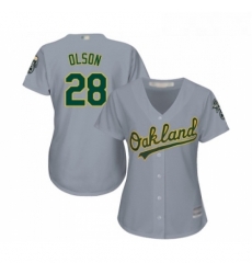 Womens Oakland Athletics 28 Matt Olson Replica Grey Road Cool Base Baseball Jersey Womens Oakland Athletics 28 Matt Olson Replica Grey Road Cool Base Baseball Jersey