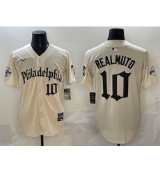 Men Philadelphia Phillies 10 J T Realmuto Cream Gothic Vapor Limited Stitched Jersey Men Philadelphia Phillies 10 J T Realmuto Cream Gothic Vapor Limited Stitched Jersey