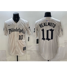 Men Philadelphia Phillies 10 J T Realmuto Cream Pinstripe Gothic Vapor Limited Stitched Jersey Men Philadelphia Phillies 10 J T Realmuto Cream Pinstripe Gothic Vapor Limited Stitched Jersey