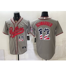 Men Philadelphia Phillies  12 Kyle Schwarber Gray 2026 Field of Dreams USA 250 Fourth of July Stadium Stitched Baseball Jersey