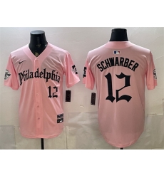 Men Philadelphia Phillies  12 Kyle Schwarber Pink Gothic Vapor Limited Stitched Jersey