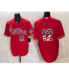 Men Philadelphia Phillies  12 Kyle Schwarber Red USA 250 Fourth of July Home Stitched Baseball Jersey