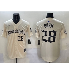 Men Philadelphia Phillies 28 Alec Bohm Cream Gothic Vapor Limited Stitched Jersey