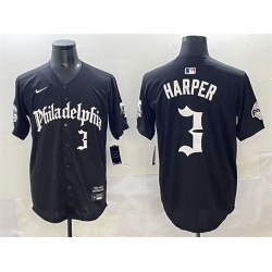 Men Philadelphia Phillies 3 Bryce Harper Black Gothic Vapor Limited Stitched Jersey