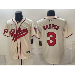 Men Philadelphia Phillies  3 Bryce Harper Cream 2026 Field of Dreams Stadium Stitched Baseball Jersey