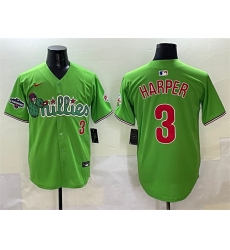 Men Philadelphia Phillies 3 Bryce Harper Light Green Phanatic With 2024 Division Champions Patch Limited Stitched Jersey