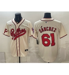 Men Philadelphia Phillies  61 Cristopher Sannchez Cream 2026 Field of Dreams Stadium Stitched Baseball Jersey