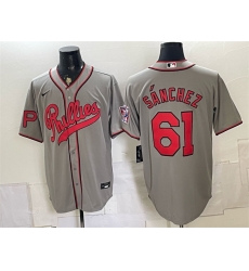 Men Philadelphia Phillies  61 Cristopher Sannchez Gray 2026 Field of Dreams Stadium Stitched Baseball Jersey