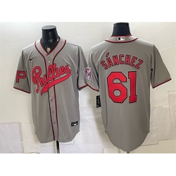 Men Philadelphia Phillies  61 Cristopher Sannchez Gray 2026 Field of Dreams Stadium Stitched Baseball Jersey