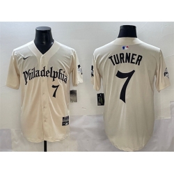 Men Philadelphia Phillies 7 Trea Turner Cream Gothic Vapor Limited Stitched Jersey