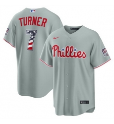 Men Philadelphia Phillies 7 Trea Turner Grey USA 250 Fourth of July Home Stitched Baseball Jersey Men Philadelphia Phillies 7 Trea Turner Grey USA 250 Fourth of July Home Stitched Baseball Jersey