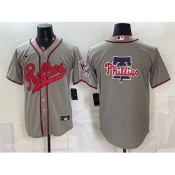 Men Philadelphia Phillies Team Big Logo Gray 2026 Field of Dreams Stadium Stitched Baseball Jersey
