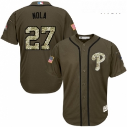 Mens Majestic Philadelphia Phillies 27 Aaron Nola Authentic Green Salute to Service MLB Jersey