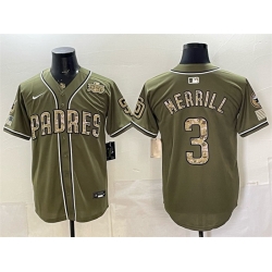 Men San Diego Padres  3 Jackson Merrill Olive 2026 Armed Forces Day Stitched Baseball Jersey