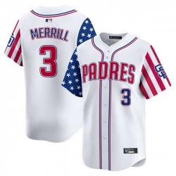 Men San Diego Padres 3 Jackson Merrill White 2025 Independence Day Vapor Premier Limited Stitched Baseball Jersey