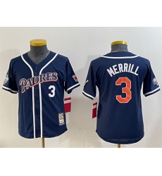 Youth San Diego Padres 3 Jackson Merrill Navy Throwback With Patch Stitched Baseball Jersey Youth San Diego Padres 3 Jackson Merrill Navy Throwback With Patch Stitched Baseball Jersey