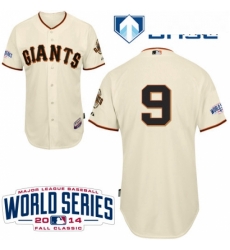 Mens Majestic San Francisco Giants 9 Brandon Belt Authentic Cream Home Cool Base w2014 World Series Patch MLB Jersey