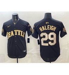Men Seattle Mariners  29 Cal Raleigh Black Gold 50th Anniversary   AL West Division Champions Patch Vapor Limited Stitched Baseball Jersey