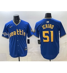 Men Seattle Mariners 51 Ichiro Suzuki Royal With 2025 AL West Division Champions Patch Limited Stitched jersey