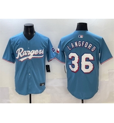 Men Texas Rangers 36 Wyatt Langford Blue Limited Stitched Baseball Jersey Men Texas Rangers 36 Wyatt Langford Blue Limited Stitched Baseball Jersey
