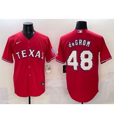 Men Texas Rangers 48 Jacob DeGrom Red With Patch Cool Base Stitched Baseball Jersey