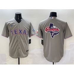 Men Texas Rangers Team Big Logo Grey With Patch Cool Base Stitched Baseball Jersey 1