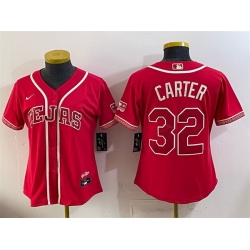 Women Texas Rangers  32 Evan Carter Red 2026 City Connect Stadium Stitched Baseball Jersey