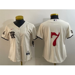 Women Texas Rangers 7 Ivan Rodriguez Cream City Connect Stitched Baseball Jersey 28Run Small 29