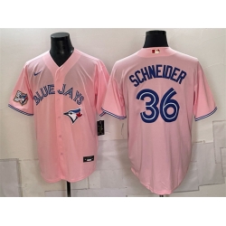 Men Toronto Blue Jays  36 Davis Schneider Pink 50 Seasons Patch Stitched Baseball Jersey