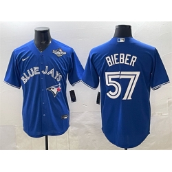 Men Toronto Blue Jays 57 Shane Bieber Royal 2025 World Series Cool Base Stitched Baseball Jersey