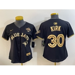 Women Toronto Blue Jays 30 Alejandro Kirk Black Gold 2025 American League Champions Limited Stitched Baseball Jersey 