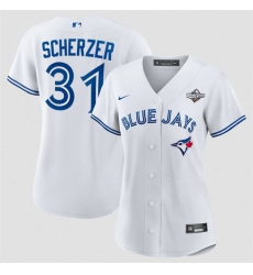 Women Toronto Blue Jays 31 Max Scherzer White 2025 World Series Home Cool Base Stitched Baseball Jersey Women Toronto Blue Jays 31 Max Scherzer White 2025 World Series Home Cool Base Stitched Baseball Jersey