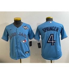 Youth Toronto Blue Jays 4 George Springer Blue 2025 World Series Cool Base Stitched Baseball Jersey Youth Toronto Blue Jays 4 George Springer Blue 2025 World Series Cool Base Stitched Baseball Jersey