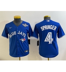 Youth Toronto Blue Jays 4 George Springer Royal 2025 World Series Cool Base Stitched Baseball Jersey