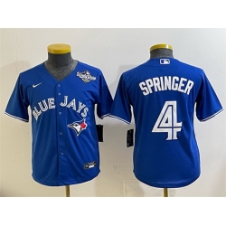 Youth Toronto Blue Jays 4 George Springer Royal 2025 World Series Cool Base Stitched Baseball Jersey