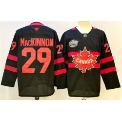 Men Canada 29 Nathan MacKinnon Black 2025 4 Nations Face Off Premium Stitched Jersey