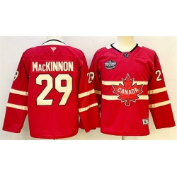 Men Canada 29 Nathan MacKinnon Red 2025 4 Nations Face Off Premium Stitched Jersey