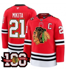 Men Chicago Blackhawks 21 Stan Mikita Red 2025 Home 100th Anniversary Stitched Hockey Jersey Men Chicago Blackhawks 21 Stan Mikita Red 2025 Home 100th Anniversary Stitched Hockey Jersey