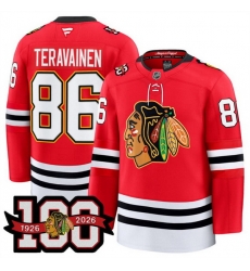 Men Chicago Blackhawks 86 Teuvo Teravainen Red 2025 Home 100th Anniversary Stitched Hockey Jersey Men Chicago Blackhawks 86 Teuvo Teravainen Red 2025 Home 100th Anniversary Stitched Hockey Jersey