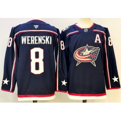 Men Columbus Blue Jackets 8 Zach Werenski Navy With A Patch Stitched Hockey Jersey