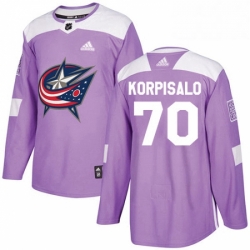 Mens Adidas Columbus Blue Jackets 70 Joonas Korpisalo Authentic Purple Fights Cancer Practice NHL Jersey 